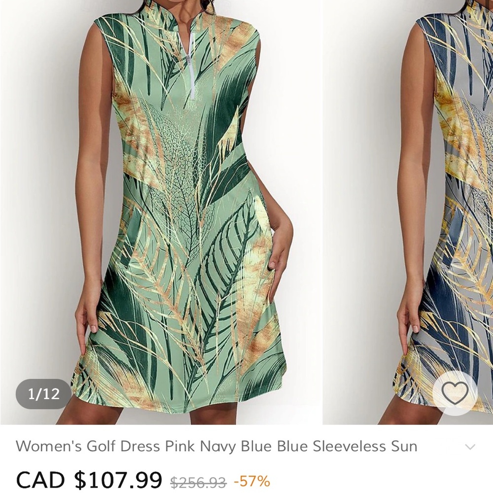 Acegolf Tropical Leaf Print Sleeveless Dress